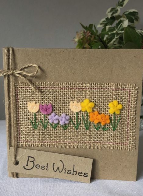 Handmade Paper Greeting Cards, Brown Greeting Cards, Felt Birthday Cards, Spring Greeting Cards Handmade, Best Greeting Card Ideas, Spring Greeting Cards, How To Make Cards Handmade, Spring Cards Handmade, Fabric Cards Handmade