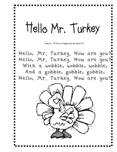 Hello Mr Turkey Song, Turkey Poem For Preschool, Turkey Poems Preschool, Turkey Songs Preschool, Turkey Songs For Toddlers, Kindergarten Library Activities, Thanksgiving Poems For Kids, November Poems, November Songs