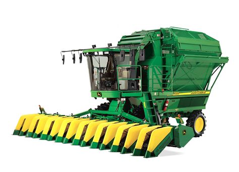 7460 Cotton Stripper ComfortCommand™ cab Streamlined cotton conveying air system Common hydraulic and hydrostatic reservoir John Deere PowerTech™ engine Harvester Machine, Cotton Picker, Mini Tractor, Combine Harvester, Agricultural Machinery, Farm Machinery, Cotton Farming, John Deere Tractors, Sugar Cane