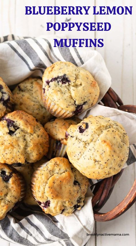 Lemon Blueberry Poppyseed Muffins, Healthy Lemon Poppyseed Muffins, Blueberry Muffin Recipe Healthy, Lemon Poppy Seed Muffins Recipe, Blueberry Yogurt Muffins, Poppyseed Muffins, Organic Baking, Bakery Style Muffins, Blueberry Oat