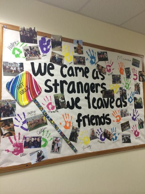 We Came As Strangers We Leave As Friends, Orientation Week Activities, Signature Board Ideas, Picture Bulletin Board Ideas, Senior Class Decoration Ideas, Photo Bulletin Board Ideas, Classroom Photo Wall, Senior Bulletin Board Ideas, Graduation Bulletin Board