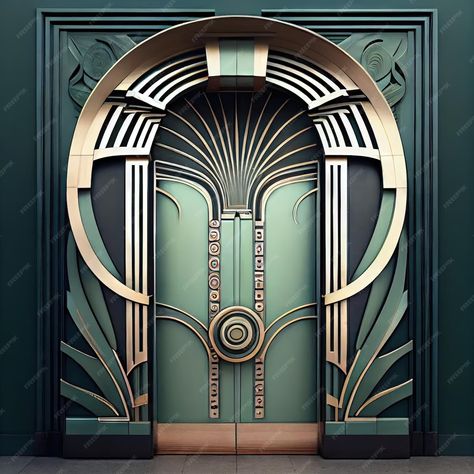 Art Deco Designs, Art Deco Door Design, Art Deco Elevator, Art Deco Signage, Art Deco Salon, Luxury Elevator, Art Deco Front Door, Art Deco Poster Design, Old Style House