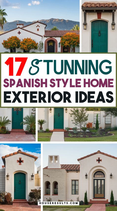 Transform your home with stunning Spanish-style exterior ideas! 🏡✨ From terra cotta tiles to bold arches, these design elements bring warmth and charm to your space. Whether you’re renovating or building, discover the perfect inspiration for your home’s exterior. Save this pin for your dream project! 📌🌿 Hacienda Style Home Exterior, Brown Spanish Tile Roof, Contemporary Spanish Exterior, Brown Tile Roof House Colors, Spanish Colonial Exterior Paint Colors, Spanish Colonial Windows, Lahabra Stucco Colors, Spanish Style Stucco Homes, Single Story Spanish Style Homes Exterior