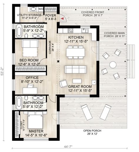 Cabin Style House Plan - 2 Beds 2.00 Baths 1230 Sq/Ft Plan #924-2 Floor Plan - Main Floor Plan Cabin Style House, Plan Chalet, 2 Bedroom House Plans, Cabin Floor, Small House Floor Plans, Cabin House, Tiny House Floor Plans, 2 Bedroom House, House Bedroom