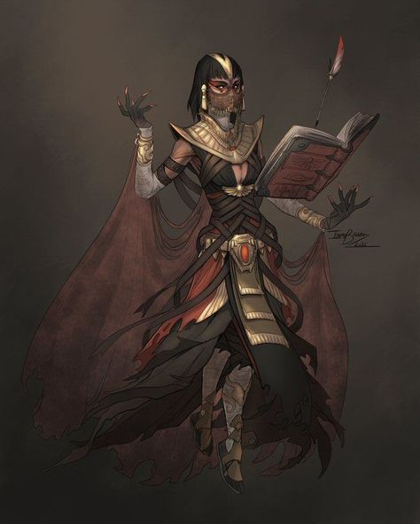 Female Mummy Art, Genie Warlock Dnd, Mummy Concept Art, Mummy Character Design, Tabaxi Warlock, One D, Dungeons And Dragons Characters, Dnd Art, Fantasy Warrior