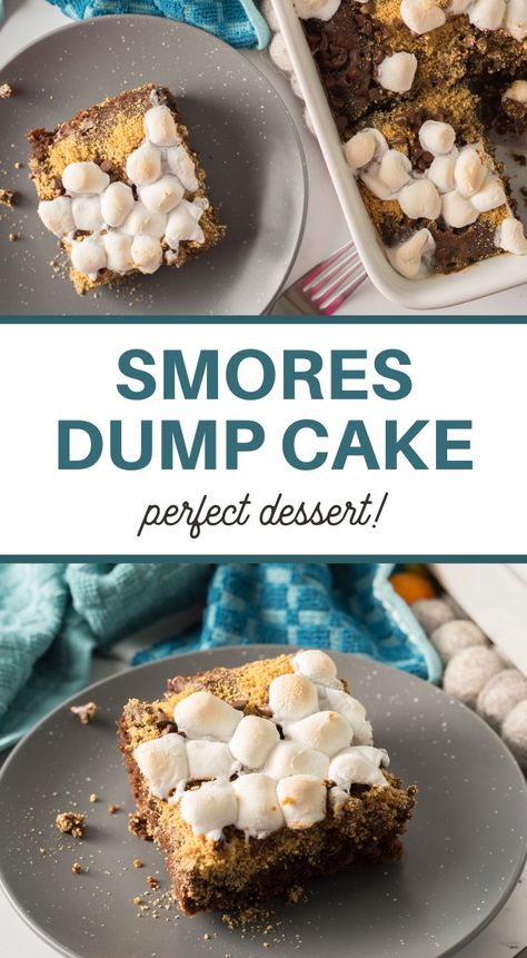 Smores Dump Cake Recipe - 3 Boys and a Dog Smores Cake Recipe, Easy Smores, Easy Dump Cake Recipe, Caramel Apple Dump Cake, Smores Dessert, Smore Recipes, Dump Cake Recipe, Camping Desserts, Smores Cake