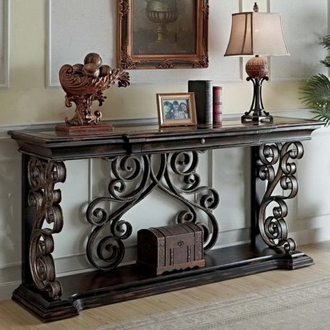 Entrance Table Decor, Table For Hallway, Entry Table Decor, Wrought Iron Furniture, Stil Rustic, Black Console Table, Elegant Console Table, Wrought Iron Decor, Entrance Table