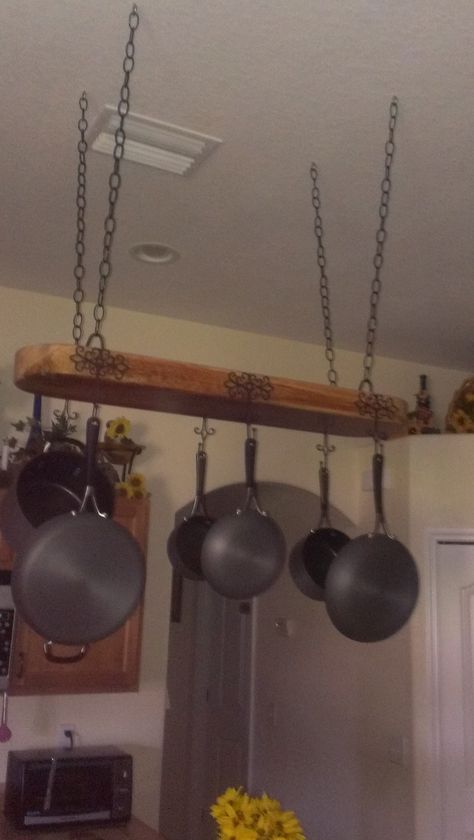 Ceiling Pots And Pans Holder, Hanging Saucepans Kitchen, Pan Hanger, Pan Holder, Ceiling Hangers, Rustic Pots, Hanging Pans, Kitchen Styles, Pot Storage