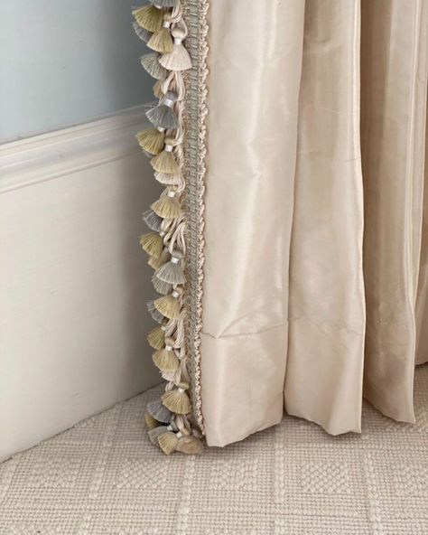 Modern Curtain Design, Cream Drapes, Silk Drapes, Dining Room Curtains, Drapery Designs, Samuel And Sons, Pleated Drapes, Silk Curtains, Custom Drapes