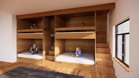 FURNITURE｜Canevaro - Eco-Friendly Double Bunk Bed - Queen Upper  / Queen Lower - DIY Build Plans Bunk Bed Queen, Loft Steps, Diy Bunk Beds Plans, Mid Modern House, Double Bunk Bed, Queen Bunk Bed, Bunk Bed Plan, Bunk Bed With Stairs, Sale Video