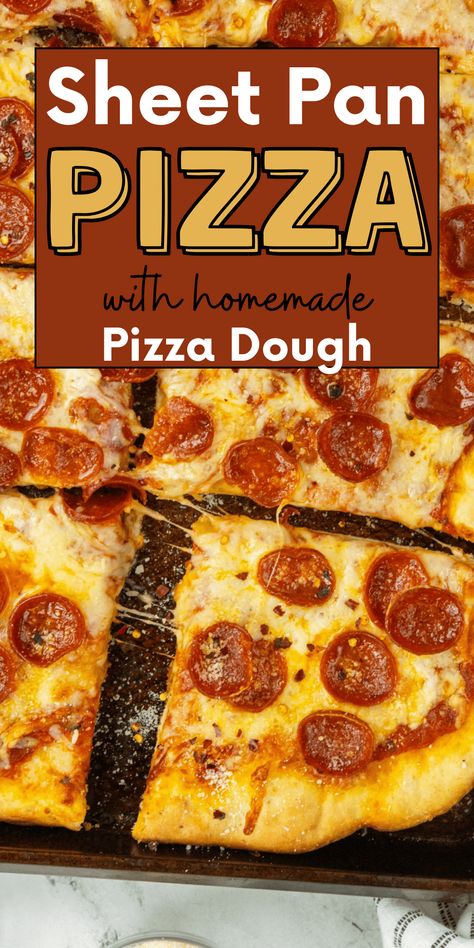 Sheet Pan Pizza   Quick Homemade Dough Pizza Skewers, Sheet Pan Pizza, Freeze Pizza Dough, New Recipes For Dinner, Pizza Appetizers, Homemade Pizza Dough, Homemade Dough, Grilled Pizza, Pizza Recipes Homemade