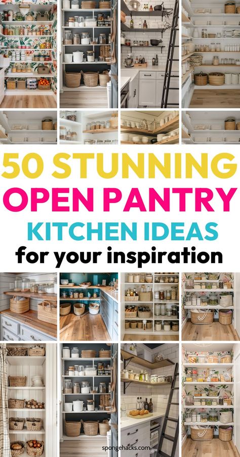 Get these stunning open pantry shelving ideas for your small kitchen renovation or update. Kitchen Shelf Pantry, Pantry Open Cabinets, Food Storage No Pantry Small Kitchens, Open Shelving Pantry Kitchen Ideas, Small Kitchen Pantry Organization Ideas, Open Pantry Design Ideas, Open Pantry Ideas Small, Open Shelf Pantry In Kitchen, Open Pantry Shelving Ideas