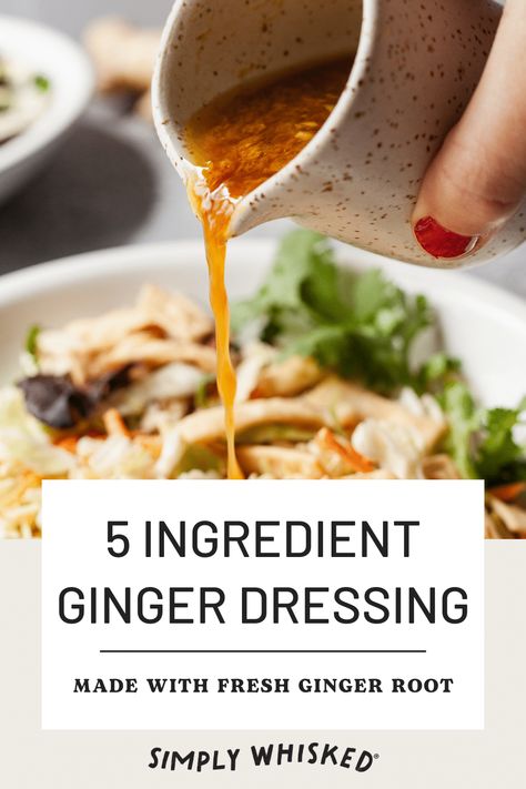 This quick and easy ginger dressing is the perfect dressing for making hibachi style salad at home, and you only 5 ingredients to make it. Makes 6 servings. Ginger Dressing Recipe, Soy Ginger Dressing, Asian Salad Dressing, Ginger Salad Dressings, Asian Inspired Salad, Salad Dressing Recipes Homemade, Sesame Ginger, Ginger Dressing, Condiment Recipes