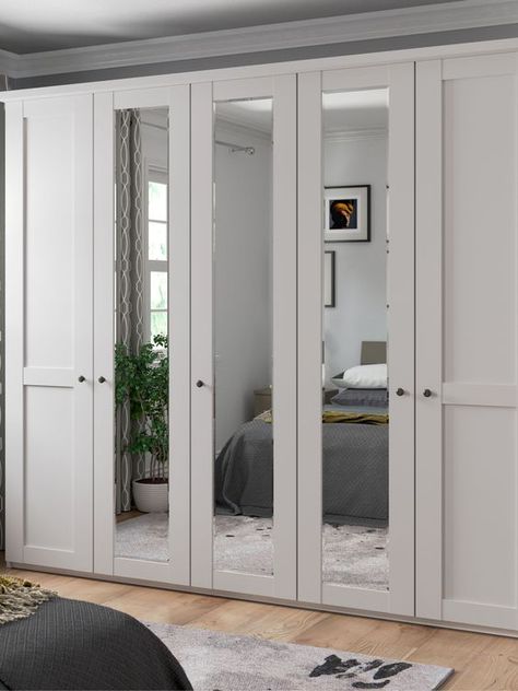 Wonderful Ideas for a Double Wardrobe with Mirror Hinged Wardrobe, Storage Solutions Bedroom, Bedroom Cupboard, Double Wardrobe, Bedroom Cupboard Designs, Mirrored Wardrobe, Pebble Grey, Cupboard Design, Bedroom Wardrobe