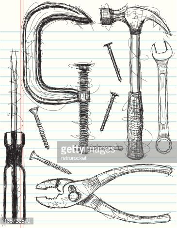 Vector Art : construction tool sketches Tool Tattoo, Minimalist Poster Design, Perspective Sketch, Collage Art Projects, Sketch Books, Object Drawing, Industrial Design Sketch, Construction Tools, Surgical Instruments