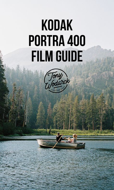 Family rowing on a boat in the middle of the lake with big pine trees and mountains in the background. 120 Mm Film Photography, Portra 400 Film Photography, 35 Mm Photography, 35 Mm Film Photography, Portra 400 35mm, Portra 400 Film, Film Reference, Medium Format Photography, Dark Room Photography