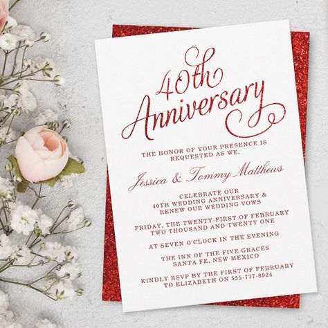 40th Ruby Wedding Anniversary Invitation 40th Anniversary Party Invitations, 40th Anniversary Invite, 40th Anniversary Invitation Ideas, 40th Wedding Anniversary Party Ideas Ruby Red, 40th Wedding Anniversary Invitations, 40th Wedding Anniversary Party Ideas, 40th Wedding Anniversary Party, Emerald Wedding Anniversary, Wedding Anniversary Party Invitations