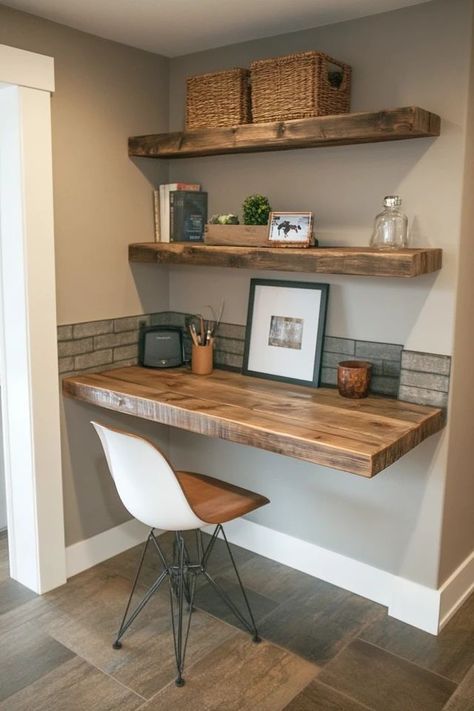 "Maximize your workspace with a DIY Floating Desk! 🛠️💻 Perfect for creating a sleek, modern desk that saves space and adds style. 🌟✨ #FloatingDesk #DIYProjects #WorkspaceDesign" Office Tv Room Combo, Home Office Tv Room Combo, Floating Desk Office, Floating Desk Diy, Floating Desk Ideas, Diy Floating Desk, Craft Room Closet, Desk Diy, Upstairs Loft