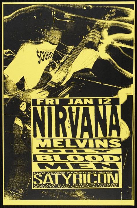 Vintage Posters Music, Nirvana Concert Poster, Nirvana Concert, Concert Flyers, Nirvana Poster, Grunge Party, Posters Music, Rock Band Posters, Punk Poster