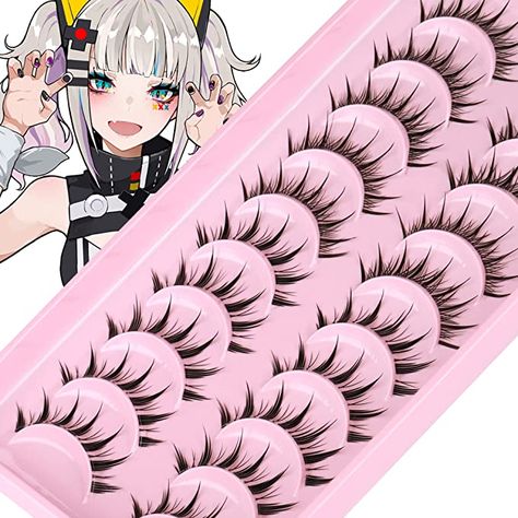 Amazon.com: Lashes Manga Natural Anime False Eyelashes Fairy Asian Mink Lashes Individual Korean Makeup 2 Styles Wispy Spiky Fake Eyelashes 10 Pairs : Everything Else Best Eyelash Glue, Fake Makeup, Natural Fake Eyelashes, Manga Lashes, Cat Eye Lash, Anime Makeup, Lashes Natural, Makeup For Black Skin, Natural False Eyelashes