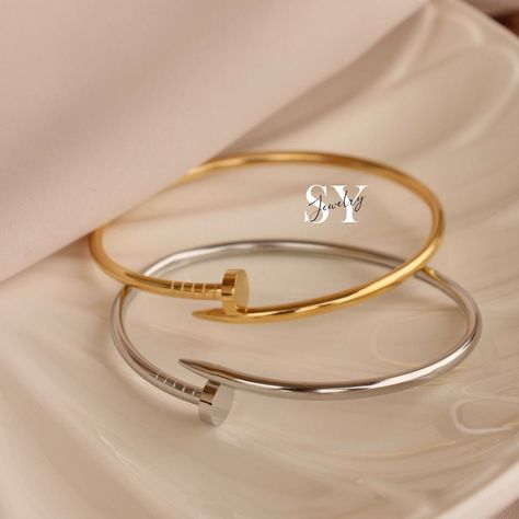 Screw Shape Dainty Nail Bracelets Nail Bangle, Luxury Bracelet, Bracelet Dainty, Dainty Bracelet, Jewelry Metal, Dainty Bracelets, Steel Jewelry, Stainless Steel Jewelry, Screw