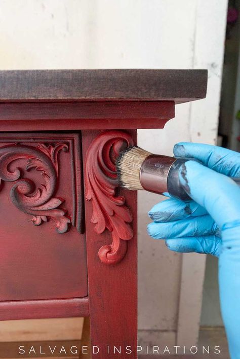 Make Doll House Furniture, Rustic Red Paint, House Furniture Ideas, Make Doll House, Furniture Video, Red Painted Furniture, Stained Dresser, Red Chalk Paint, Red Dresser