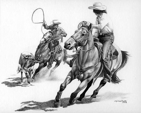 Team Roping Rope Drawing, Roping Horse, Team Roper, Calf Roping, Life Sketch, Rodeo Events, Team Roping, Rodeo Life, Cowboy Horse