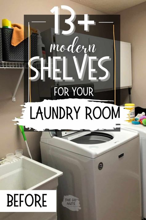 DIY laundry room shelves and cabinets are the perfect way to update your laundry room. Add extra storage abover your washer and dryer to create a pretty and functional laundry room renovation or makeover. Find your next budget room decor idea here. Diy Laundry Room Shelves, Laundry Closet Makeover, Laundry Room Decor Ideas, Diy Laundry Room, Laundry Room Update, Laundry Shelves, Small Laundry Room Makeover, Diy Shelf, Small Laundry Room Organization