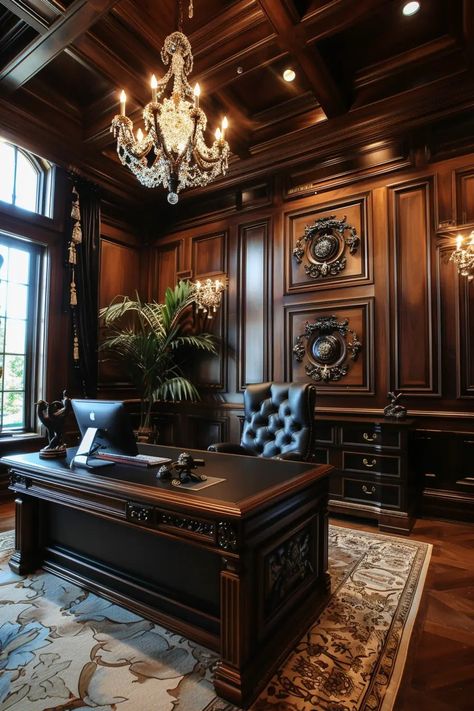 The Only Way To Design A Sophisticated Victorian Home Office - Edward George Victorian Gothic Office, Victorian Homes Decor, Victorian Style Office, Off To College Party, Victorian Library Study, Victorian Home Office, College Party Ideas, Victorian Mansion Interior, Executive Office Design Interior