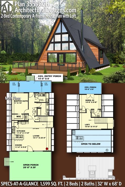 Reka Bentuk Rumah Kecil, A Frame Floor Plans, Pelan Rumah Kecil, Pelan Lantai Rumah, Loft House Plans, Frame House Plans, Design Casa Piccola, Mountain Ideas, Frame Cabins