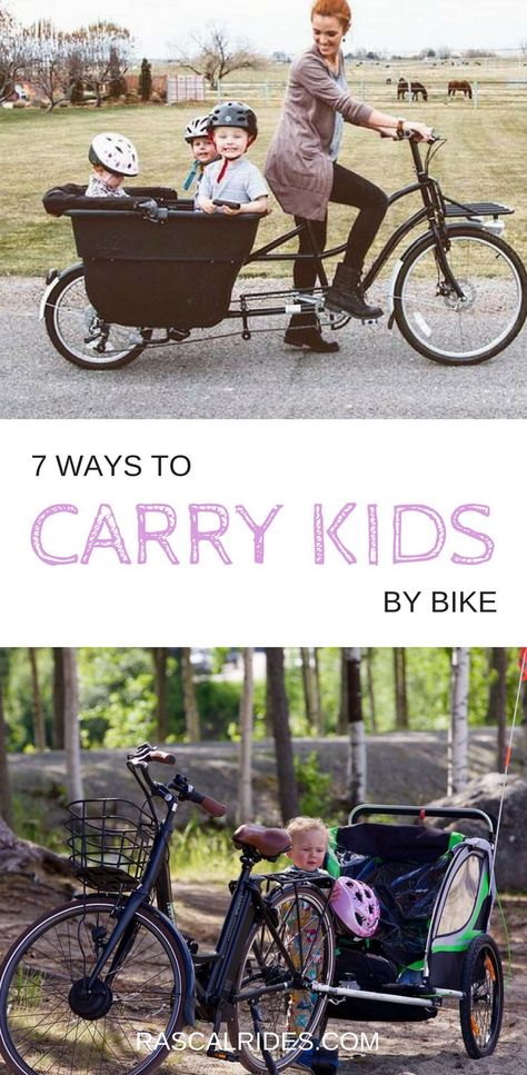 7 Ways to Carry Kids by Bike including trailers, trailer-cycles, cargo bikes, bike seats, and more. Bike Trailers, Family Bike, Childrens Bike, Child Bike Seat, Riding Bike, Bike Trailer, Kids Bicycle, Cargo Bike, Marketing Content