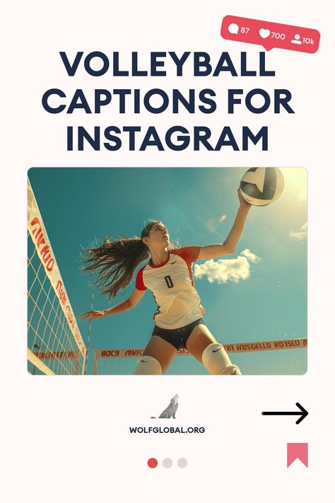 A female volleyball player reaching to hit the ball during a sunny day.
A graphic of volleyball-themed phrases with checkmarks and a call-to-action button.
Promotional image for Wolf Global's Instagram engagement pod with a happy woman using a laptop. Volleyball Captions For Instagram, Volleyball Captions, Volleyball Instagram, Clever Captions, Volleyball Games, Game Face, Caption For Yourself, Social Media Games, Captions For Instagram