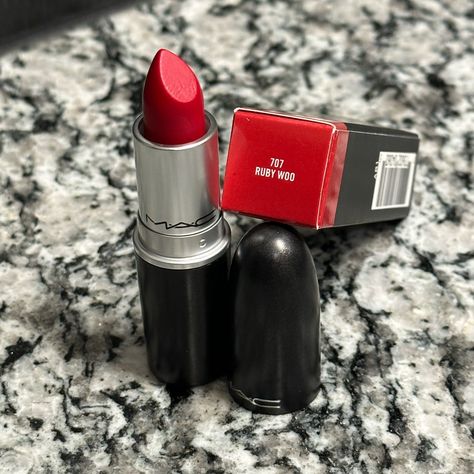 Retro Matte Lipstick 707 ‘Ruby Woo’ Red Mac Lipstick Velvet Teddy, Holiday Lipstick, Ruby Woo Lipstick, Mac Retro Matte Lipstick, Concert Makeup, Mac Cosmetics Lipstick, Mac Pigment, Mac Retro Matte, Ruby Woo