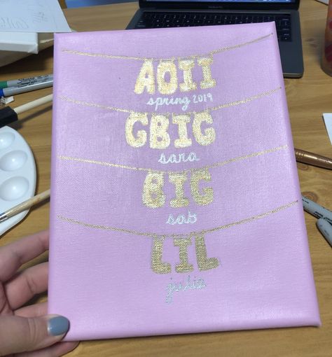 Big Little Family Tree, Grandbig Sorority Canvases, Gbig Sorority Crafts, Theta Phi Alpha Canvas, Big Little Picture Frame, Tri Delta Canvas Painting, Sorority Scrapbook Ideas, Dphie Canvases, Big Little Canvas Sorority