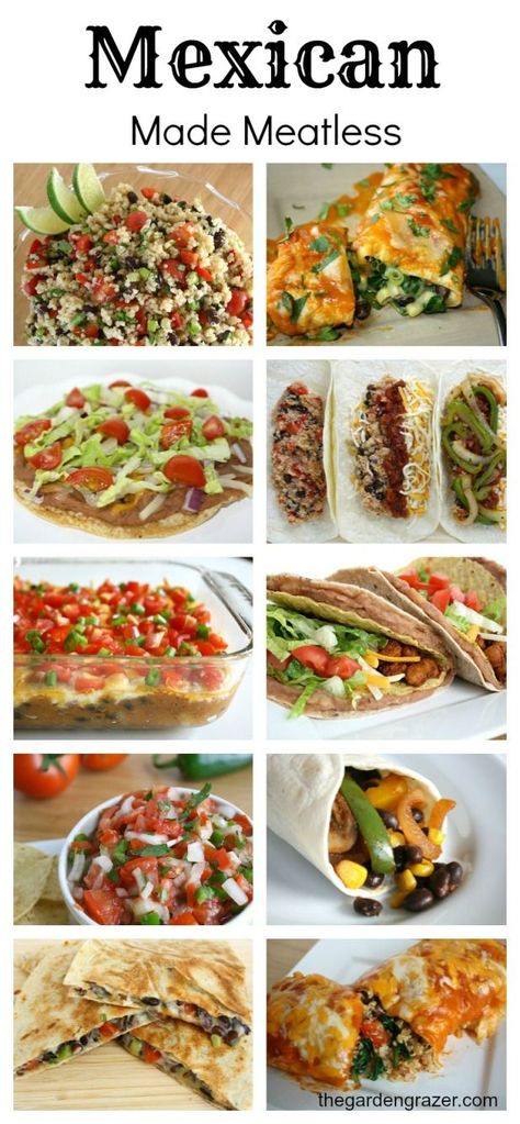 40 meatless Mexican-inspired recipes including enchiladas, fajitas, quesadillas, salsas, burritos, and tacos Garden Grazer, Mexikansk Mat, Recipes List, Meatless Meal, Vegan Mexican Recipes, Vegetarian Life, Vegan Mexican, Think Food, Mexican Recipes