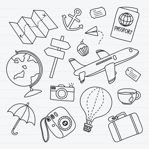 Travel Illustration Drawing, Travel Drawing Sketches, Doodle Themes, Travel Doodle, Travel Vector, Travel Doodles, Doodle Art Journals, Travel Drawing, Travel Icon