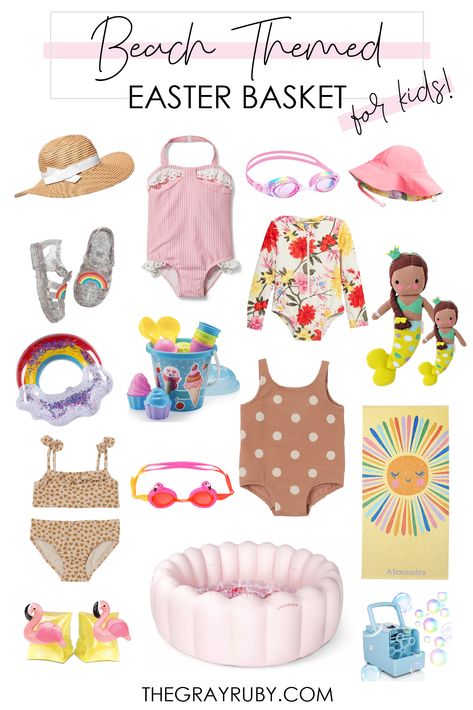 The cutest Easter basket idea for girls. This beach themed Easter basket is the perfect gift idea for spring. Plus some of my favorite swim picks of the season. Beach Theme Easter Basket, Beach Easter Basket, Girls Easter Basket Ideas, Easter Basket Themes, Creative Easter Baskets, Girls Easter Basket, Holiday Baskets, Toddler Essentials, Easter Basket Ideas