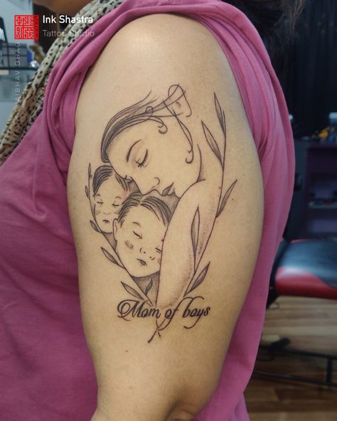 Mom mother tattoo family love inkshastra panvel navimumbai twin brothers Mom Two Kids Tattoo, Mom Baby Tattoo, Twin Tattoos, Mothers Of Boys, Chic Tattoo, Lion Head Tattoos, Mom Tattoo Designs, Mommy Tattoos, Mother Tattoos