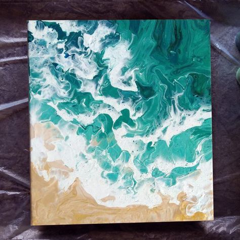 Acrylic Pour Ocean, Beach Pour Painting, Beach Acrylic Pour, Beach Wave Painting, Beach Waves Painting, Pour Paint, Large Canvas Painting, Texture Painting On Canvas, Canvas Drawing