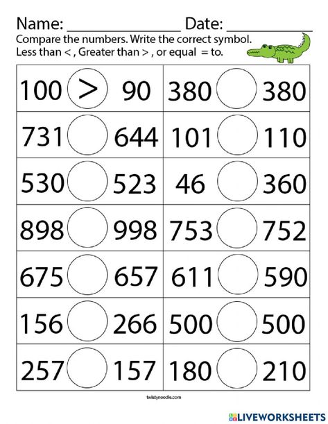 Comparing Numbers Worksheets 2nd Grade, 3 Digit Numbers Worksheets, Comparing 3 Digit Numbers, Comparing Numbers Worksheet, Compare Numbers, Plants Worksheets, Vegetable Crafts, Mental Maths Worksheets, Afrikaans Language