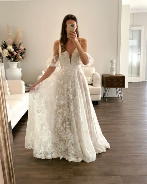 Madi Lane Bridal on Instagram: “Puffy sleeve dreams 💭 Our ABIGAIL gown comes with these adorable sleeves so you can choose to wear them, or not! #madilanebridal #MLabigail” Madi Lane Bridal, Madi Lane, Yule Ball, Strapless Gown, Australian Design, Yule, Future Wedding, A Line Skirts, Mocha