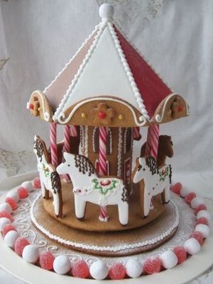 Delight your kids with these extraordinary gingerbread designs inspired by Star Wars and more! Gingerbread Carousel, Kue Disney, Jul Kaka, Carousel Cake, Gingerbread House Designs, All Things Gingerbread, Gingerbread House Cookies, Gingerbread Village, Cookie House