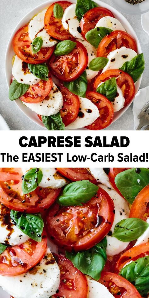 Tomato Basil Appetizer Balsamic Vinegar, Tomato And Balsamic Vinegar, Italian Food Ideas Parties, Low Carb Caprese Salad, Side For Italian Meal, Dinner With Basil Leaves, Keto Caprese Salad, Salads For Italian Dinner, Italian Deserts Italy