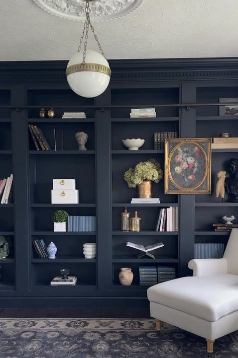 13 Stunning DIY Billy Bookcase Built-In Hack Ideas | Our Aesthetic Abode Diy Billy Bookcase, Diy Ikea Bookcase, Billy Hack, Hamptons Interior Design, Billy Ikea, Ikea Built In, Billy Bookcase Hack, Ikea Billy Bookcase Hack, Office Built Ins