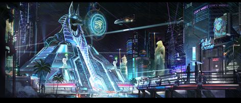 ArtStation - Egyptian City, TANG0 ST Futuristic Egyptian City, Egyptian Cyberpunk, Egyptian City, Egypt Gods, Egyptian Mask, Ancient Future, City Skylines Game, Egyptian Aesthetic, Fantasy Settings