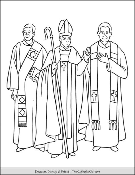 Deacon, Bishop & Priest Coloring Page - TheCatholicKid.com Dresses Coloring Pages, Holy Orders, Religion Activities, Seven Sacraments, Faith Formation, Catholic Priest, Seni 3d, Religious Education, Eucharist