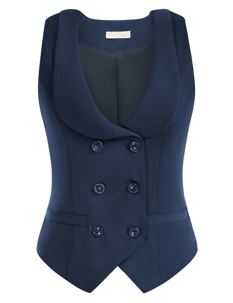 PRICES MAY VARY. Shell: 80% Polyester, 20% Viscose; Lining: 98% Polyester, 2% Viscose Button closure Hand Wash Only Design: The vintage vest Lapel collar, Double-breasted, Two insert pockets in the front, Handkerchief hem, Back waist with strap, adjust for best fit Versatile Vest: This waistcoat is a versatile piece, it can be worn buttoned for formal occasions, or left undone for a casual vintage look depending on your venue requirement. Very chic and elegant. Occasions: Suitable for office, st Wedding Magician, Concert Wedding, Band Performance, Women Waistcoat, Womens Waistcoat, Business Vest, Double Breasted Vest, Double Breasted Waistcoat, Collar Vest