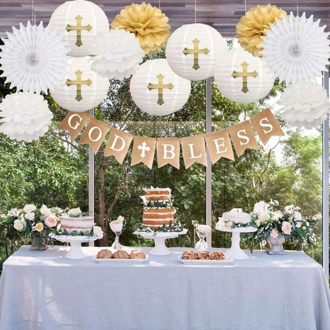 Amazon.com: CHRORINE First Communion Banner Kit, Baptism Decorations for Boys Girls, First Communion Confirmation Decorations,God Bless Banner and White Decorations - White Set : Home & Kitchen Communion Table Decorations, Baptism Decorations Boy, Baptism Decorations Girl, First Communion Banner, Recuerdos Primera Comunion Ideas, Communion Table, Confirmation Party, Baptism Banner, Boys First Communion