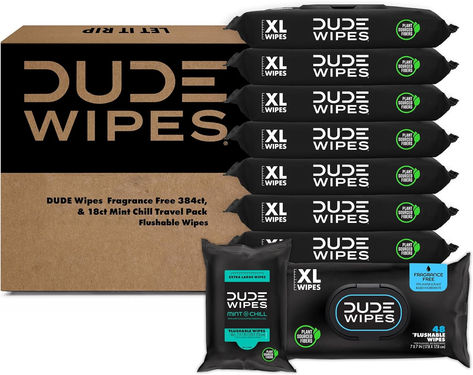 DUDE Wipes - Flushable Wipes - Unscented 8 Pack + Mint Travel Pack, 402 Wipes - Extra Large Dispenser Wet Wipes with Vitamin E & Aloe For Men - Septic... Travel Laundry Detergent, Dude Wipes, Flushable Wipes, Vacuum Storage Bags, Wet Wipe, Tea Tree Oil, Alcohol Free, Medical Supplies, Travel Packing