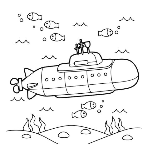 Nuclear submarine vehicle coloring page ... | Premium Vector #Freepik #vector #outline #color-book #line-illustration #line-drawing Under Water Drawing, Submarine Drawing, Nuclear Submarine, Water Drawing, Drawing Easy, Under Water, Free Kids, Coloring Pages For Kids, Coloring Page